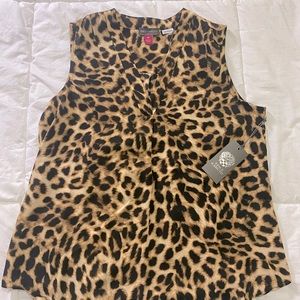 Vince Camuto Cheetah Print Sleeveless V neck Blouse